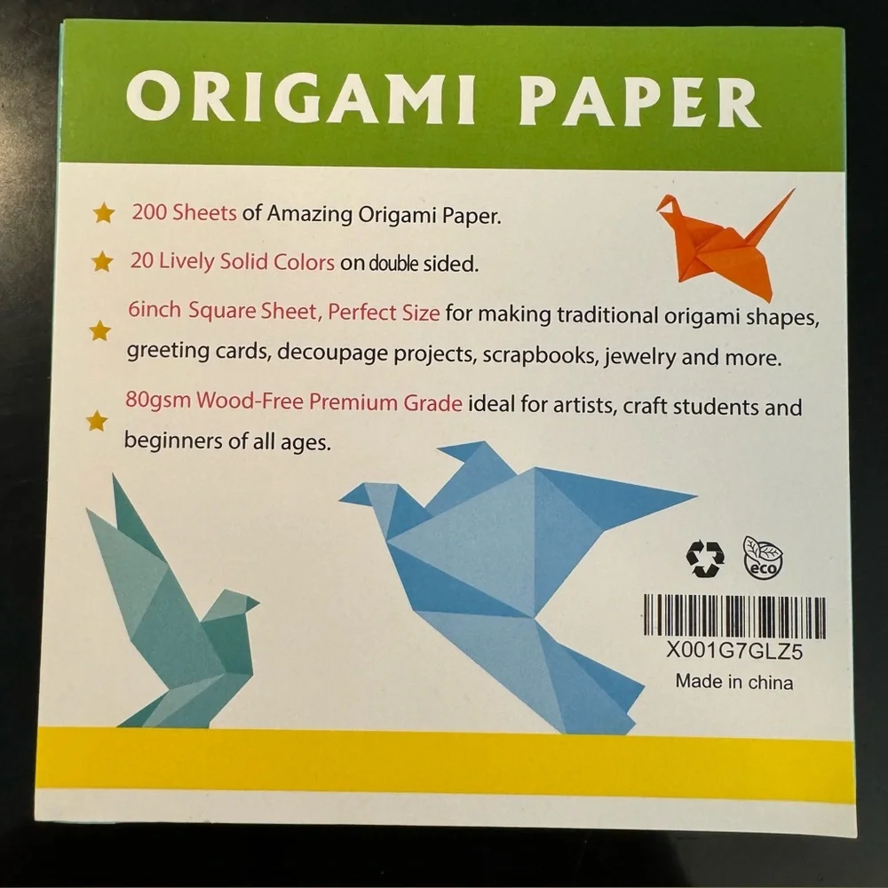 200 sheets of origami paper in 20 vibrant colors plus storage box